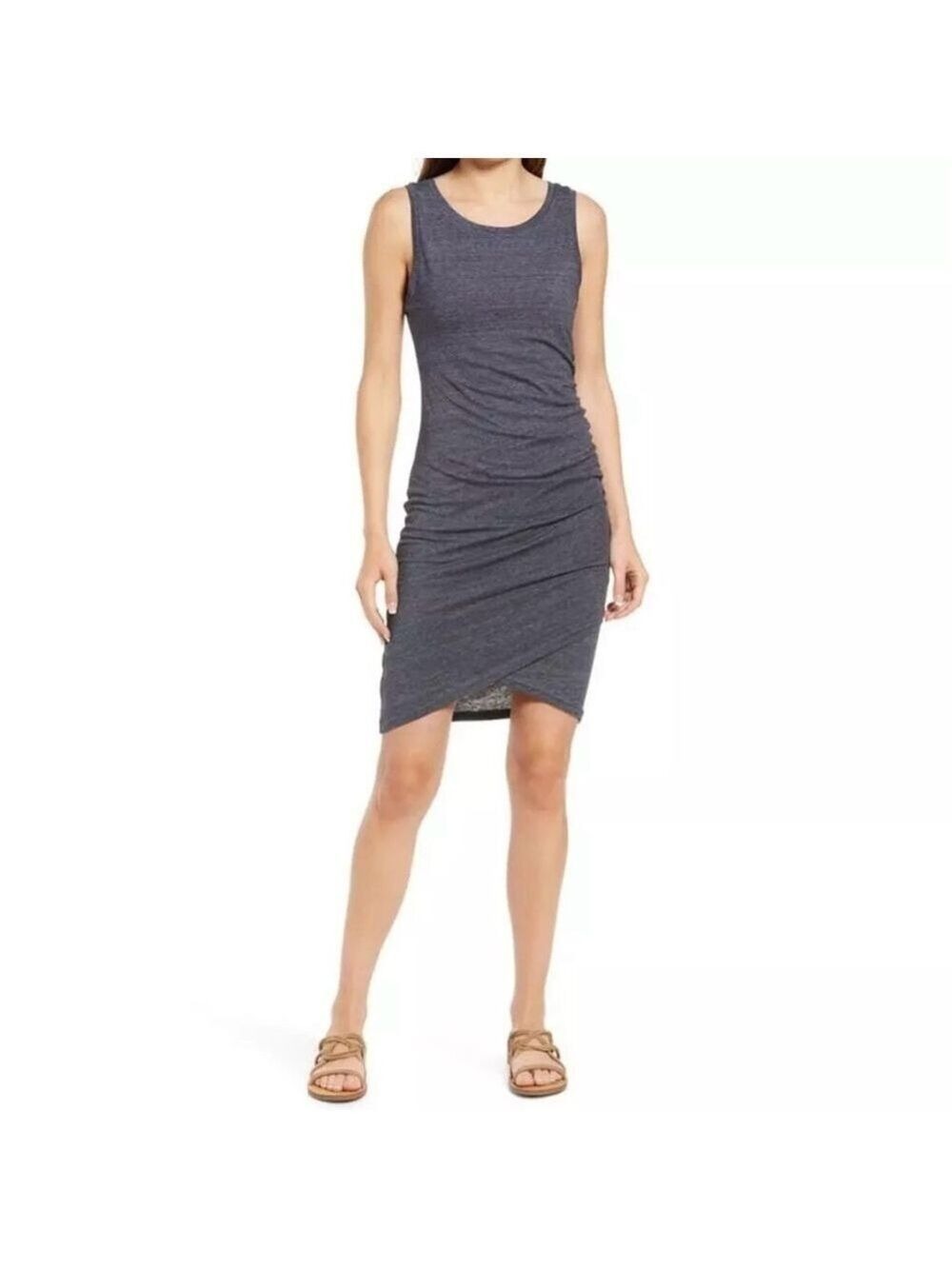 Treasure and Bond women's sleeveless dress ruched navy night heather XXS